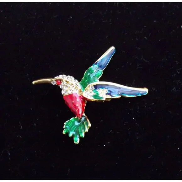 Hummingbird Pin Sweet Pave' Rhinestone and Enamel - Picture 2 of 2